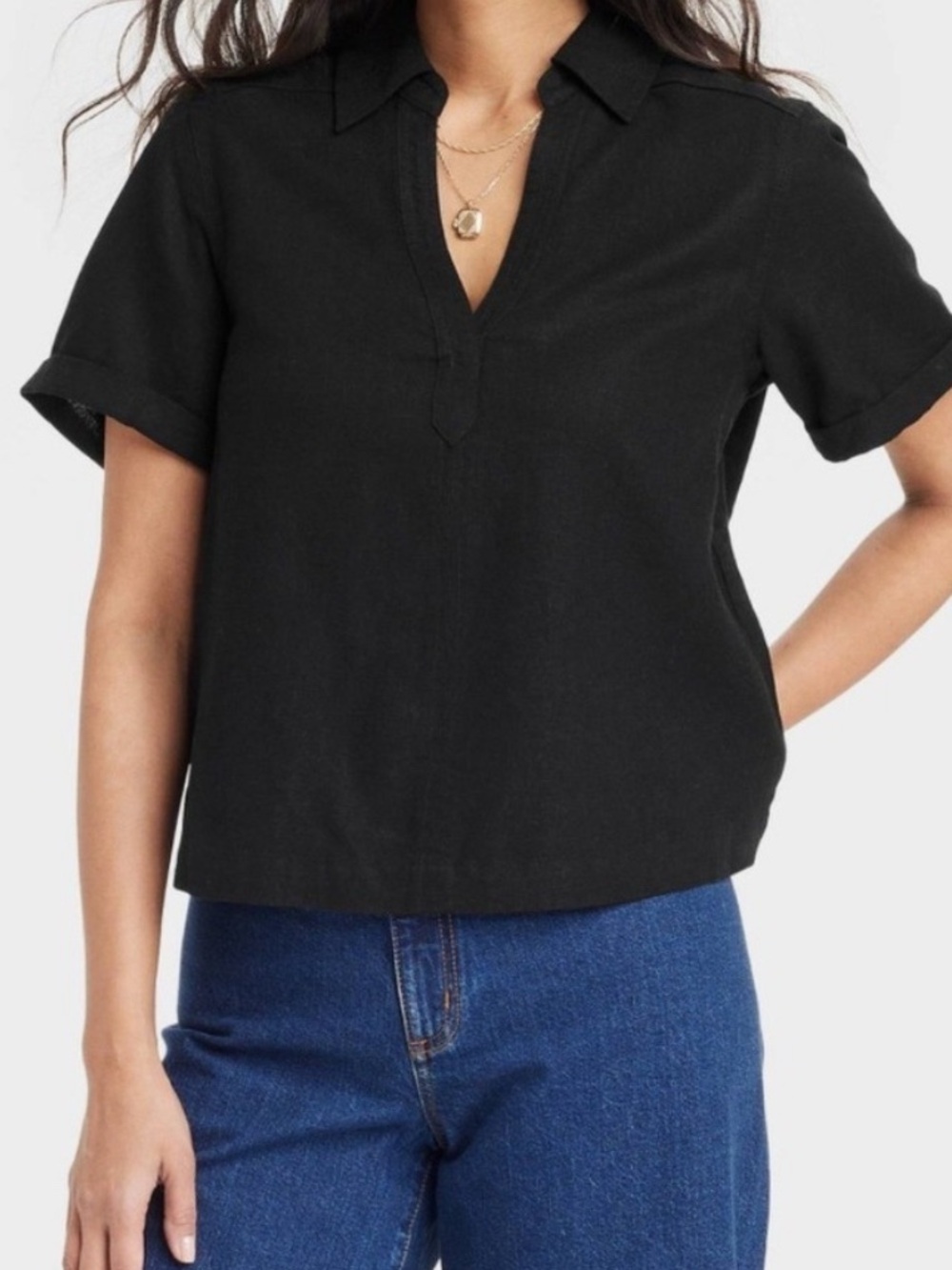 Bundle of 2 Universal Thread Linen Blend V-neck Short Sleeve Tops - Picture 7 of 11